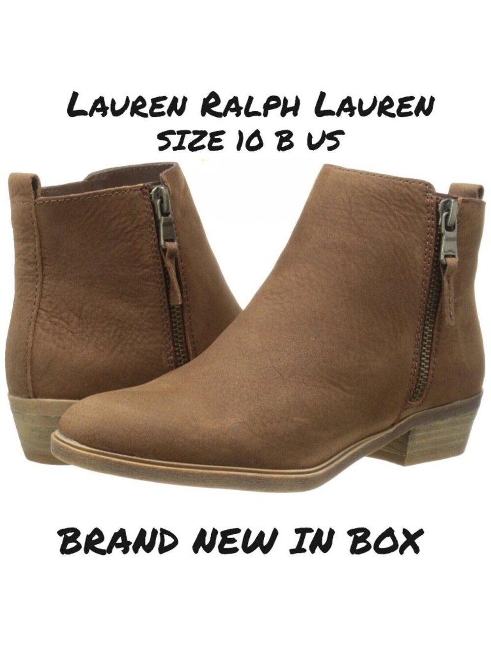 Lauren Ralph Lauren Shira Booties in Dark Snuff Oily Nubuck Size 10B New In Box